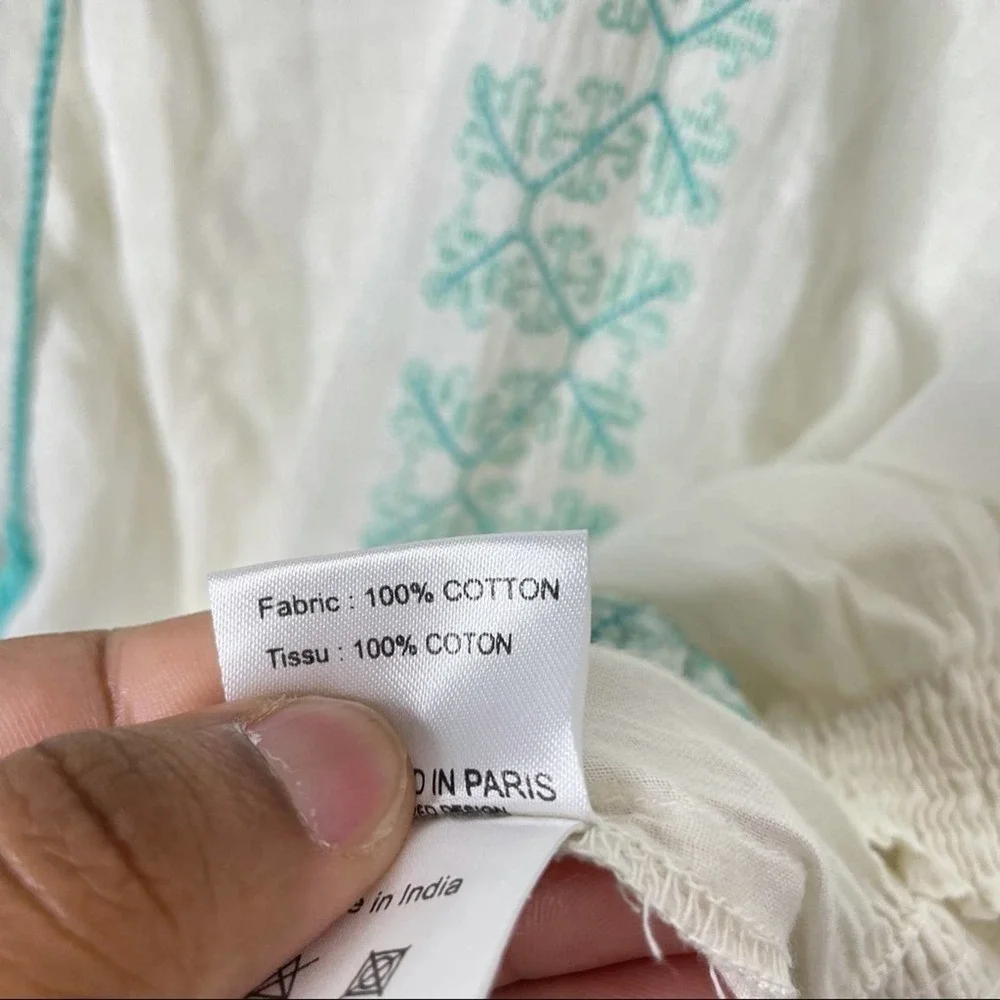 Miss June White Green Embroidered Blouse OS - Picture 8 of 12